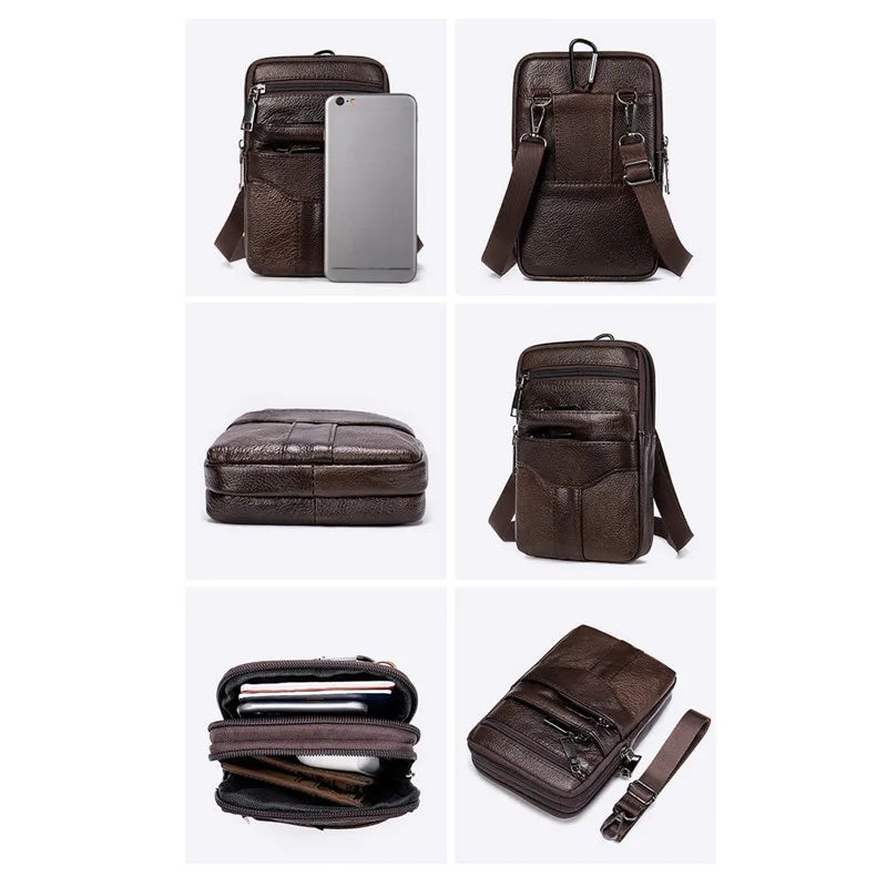 Men Genuine Leather Shoulder Male fanny pack High Quality Messenger Bags  Men's Fashion Business Belt Bag Small Briefcase Waist