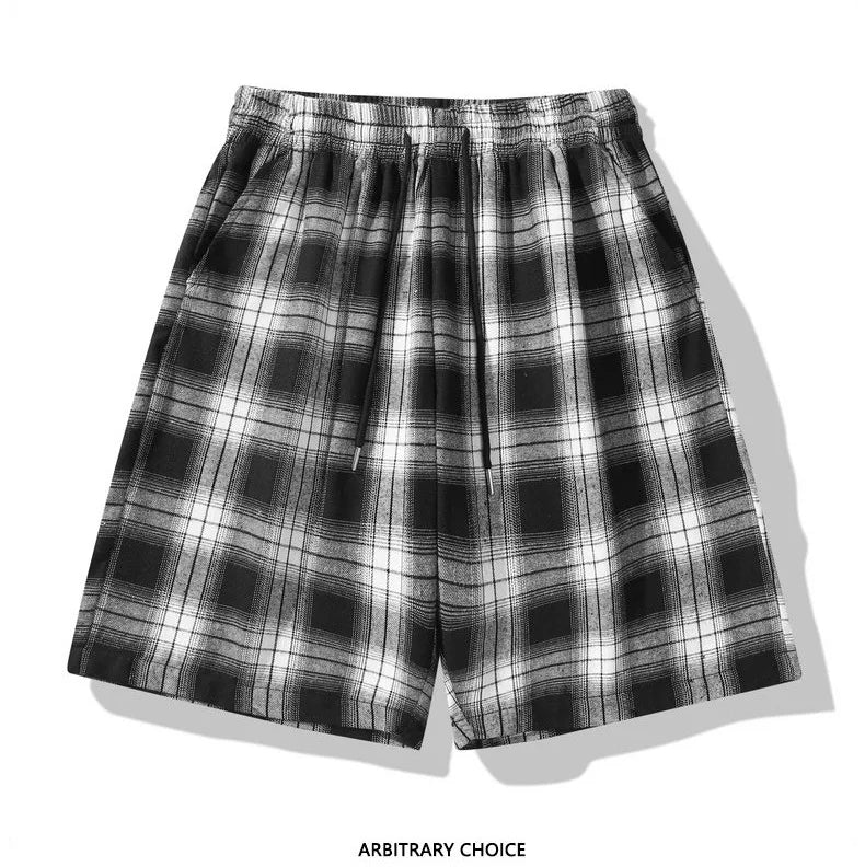 2025 Men's Shorts Checkered Printed Home Casual Pants Breathable Summer Street Wear Combination with Flat Corner Design