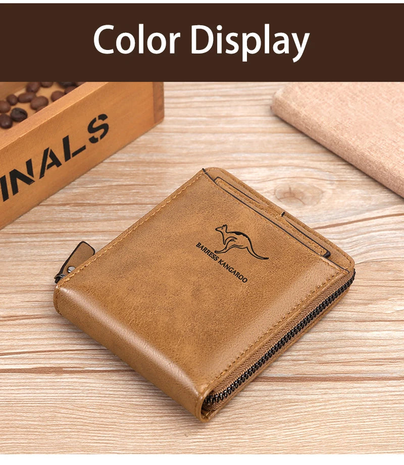 Leather Wallet	for Men Fashion Cardholder Men's	Luxury Designer Purse with Zipper	Card Holder Short Money Bag Man Gift Mens
