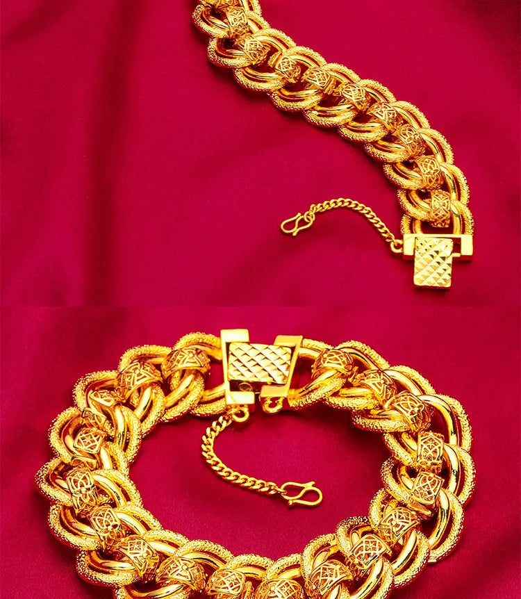 Goldpure 9999 24K Real Gold 20mm Men's Bracelet Watch Chain Wide Edge Classic Fashion Domineering Gift for Father Dad Braceletsg