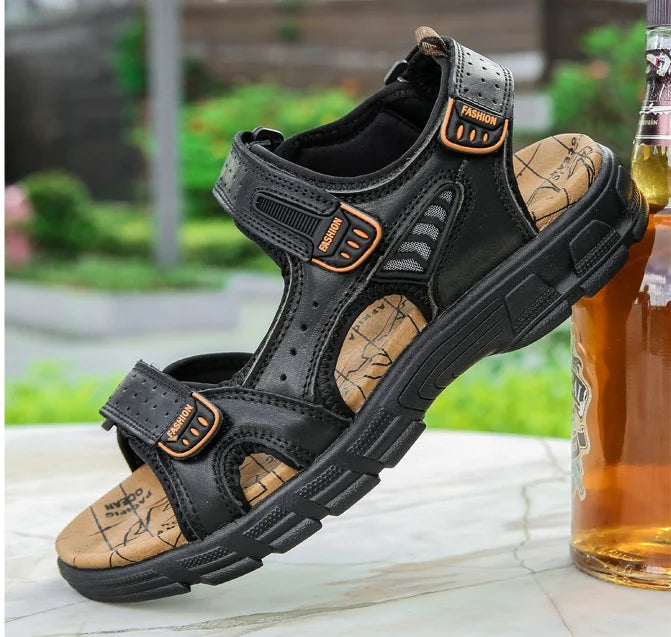Men's shoes summer plus size shoes hollow soft bottom layer cowhide sandals casual sandals light outdoor beach shoes 38-46