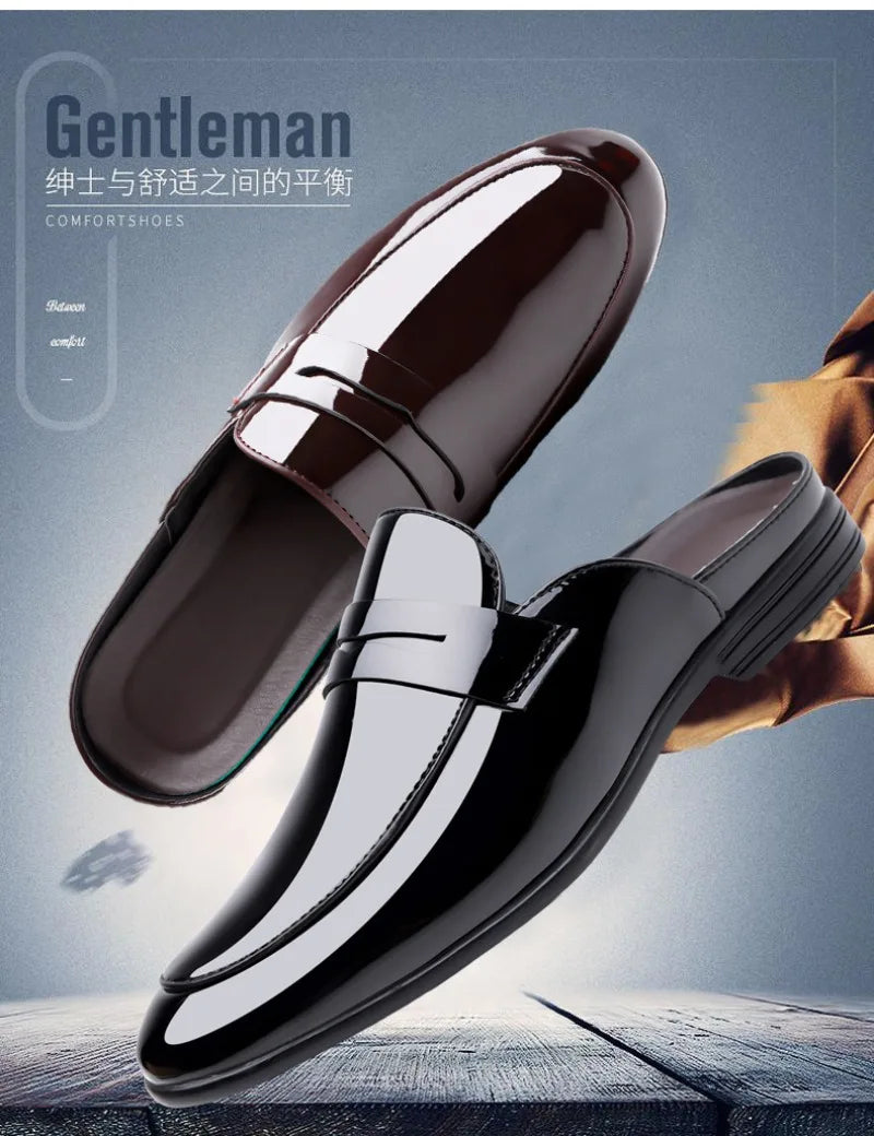 Brand Men's Shoes Luxury Leather Slippers Fashion Baotou Half Slippers for Men Business Dress Slippers Casual Loafers Man Shoes