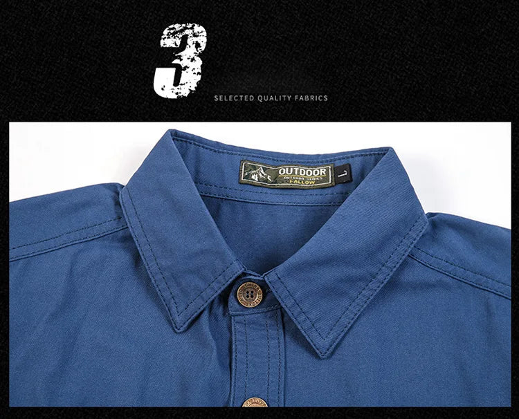 Summer men's thin short sleeved shirts, men's outdoor work clothes, multi bag half sleeved tops, pure cotton washed shirts