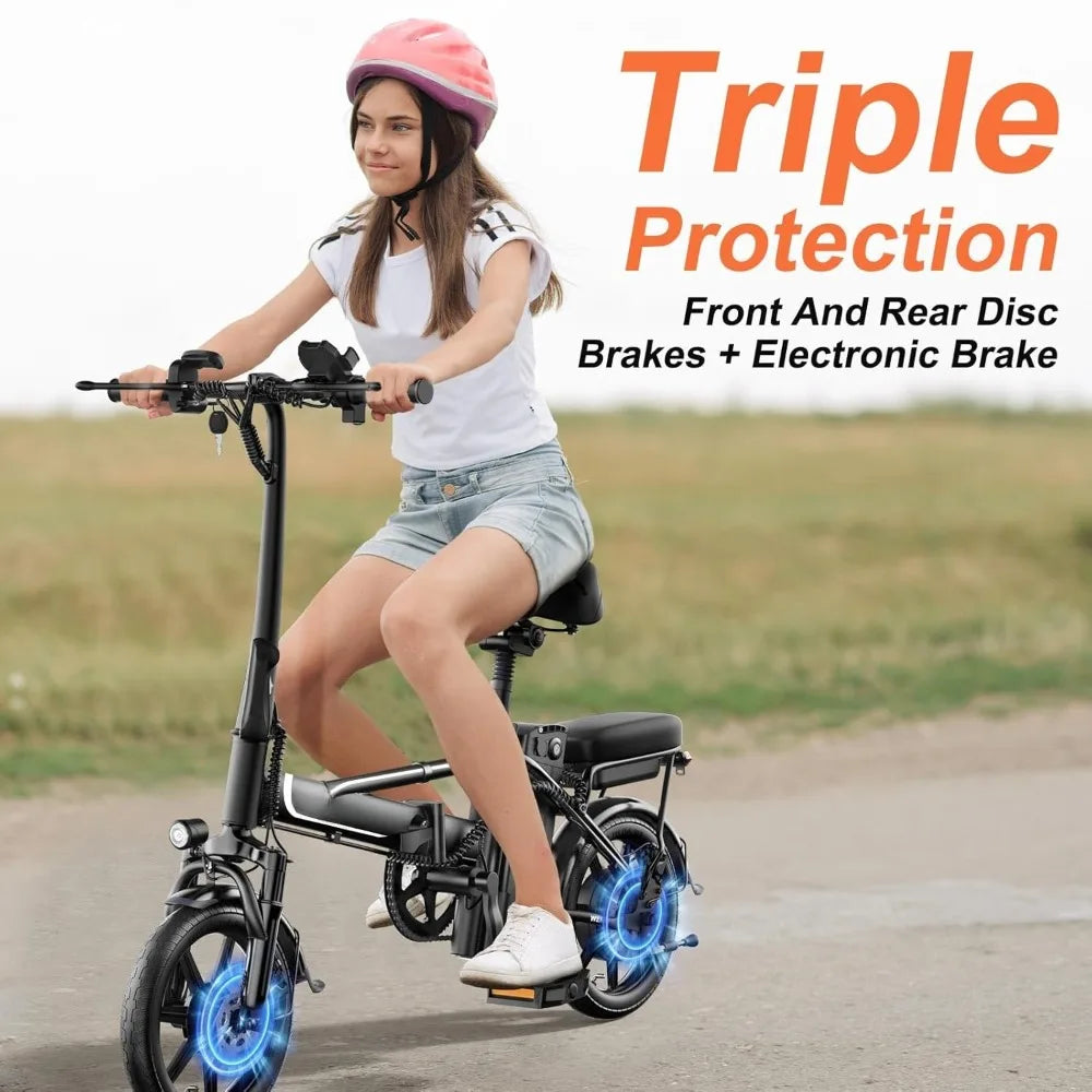 500W 22MPH Folding Electric Bike 14in 30-50Mi Range Pedal Assist Mini Ebike Custom