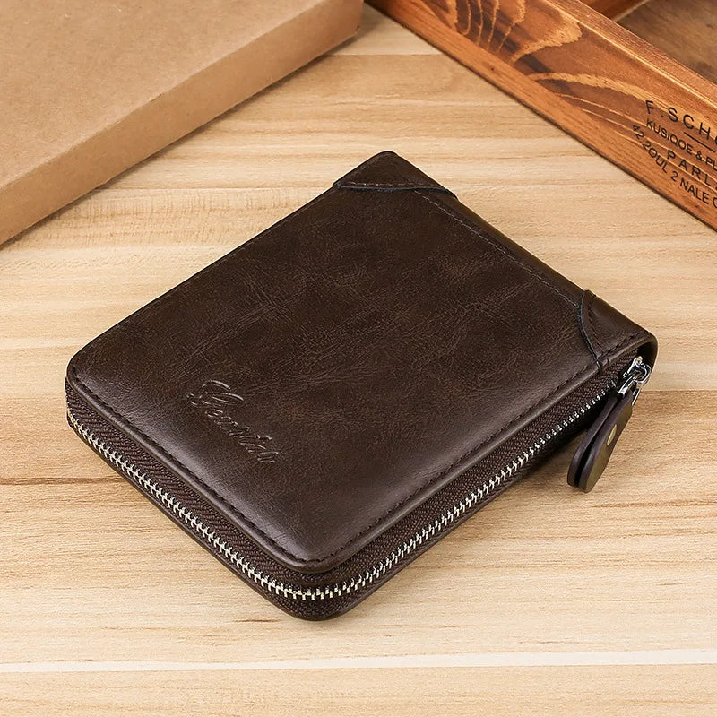 Men's Leather Wallet Casual Zipper Wallets Card Holder Male Synthetic PU Purse Coin Purse Personalized Wallet Men Leather