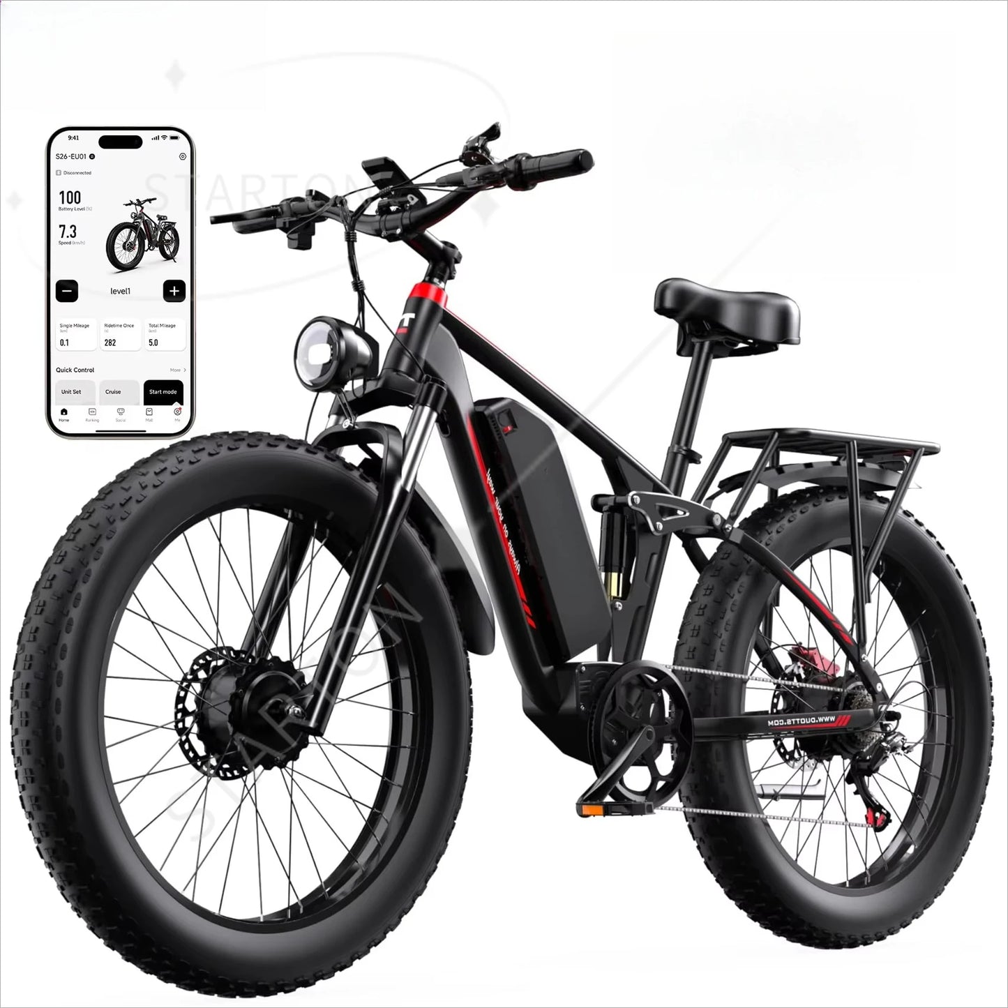 EU   S26 Dual Motor Electric Bicycle Fat Tire 48V 20AH Battery Ebike All Terrain Mountain Bike