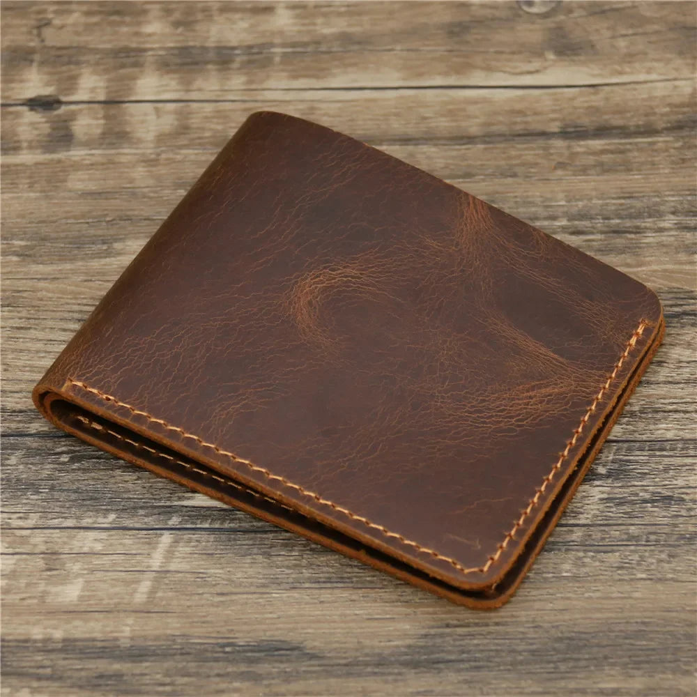 Men's Crazy Horse Leather Wallet, Genuine Leather Wallet, Card Bag, Simple Retro European and American Style, Mens Purse