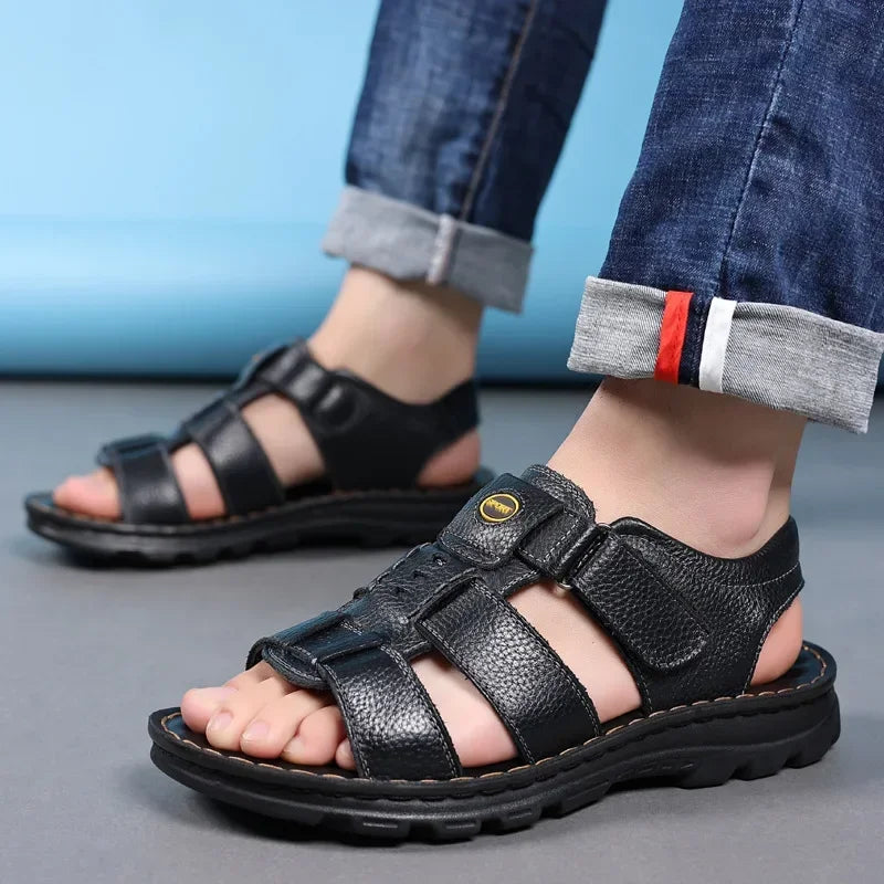 Genuine Leather Men Sandals High Quality Causal Shoes for Men Outdoor Non-slip Beach Shoes Fashion Designer Cowhide Men Slippers