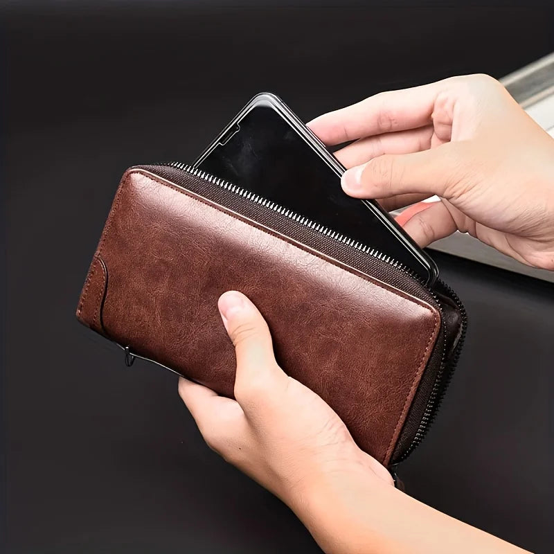 Men's Long Zipper Wallet High Quality Pu Leather Wallet For Men RFID Blocking Business Clutch Bag Credit Card Holder Purse Man