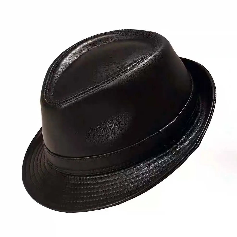 Genuine Leather Cowhide Formal Hat Gentleman Cowhide Short Brim Black/Brown Top Hat Male Shows Gentleman Air Vent Fedora