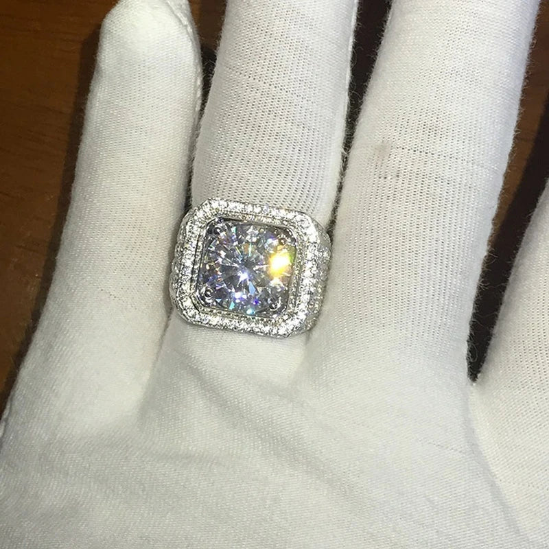 Milangirl Big Hip Hop Rhinestone Men Out Bling Square Ring   Pave Setting CZ Wedding Engagement Rings Top Quality