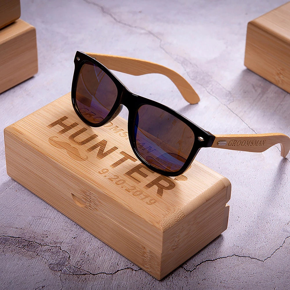 Personalized Wooden Sunglasses Custom Bachelor Party Gift Engraved Best Man Sunglasses Wooden Box Groomsmen Father's Day Gift
