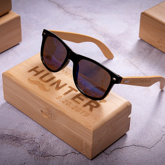 Personalized Wooden Sunglasses Custom Bachelor Party Gift Engraved Best Man Sunglasses Wooden Box Groomsmen Father's Day Gift