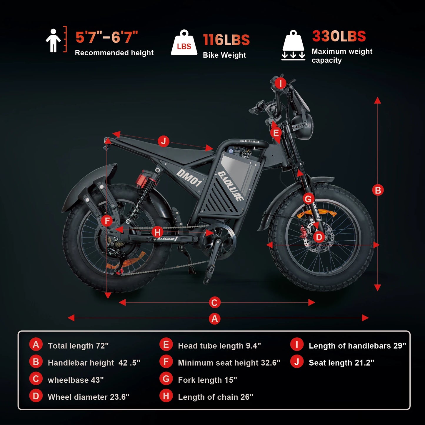 BAOLUJIE DM01 electric bicycle Moto Electric Bike for Adults 2000W Motor Electric Bike 60V30AH Moto 42MPH EBike【1 Year Warranty】
