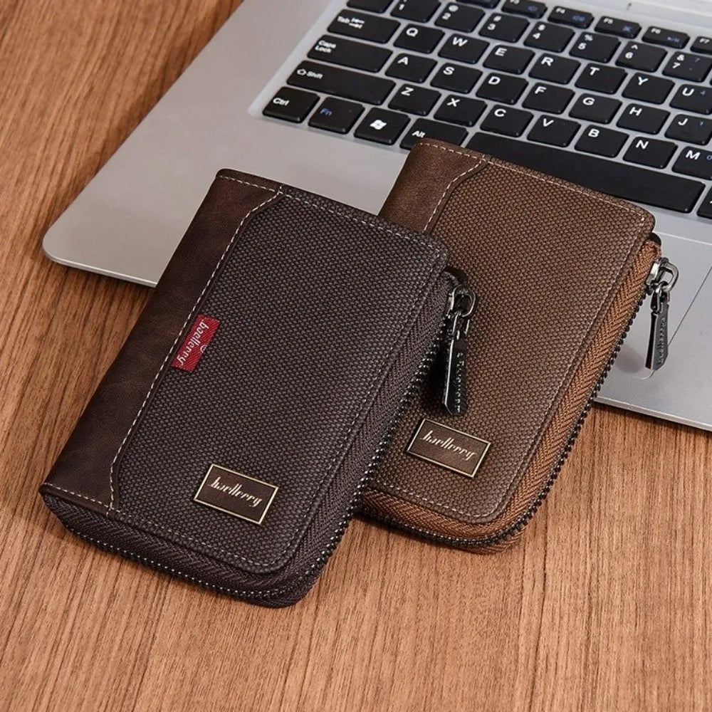 Fashion PU Leather Men's Wallet Multi-functional Zipper Closure Business Wallet Large Capacity Square Short Card Bag Male