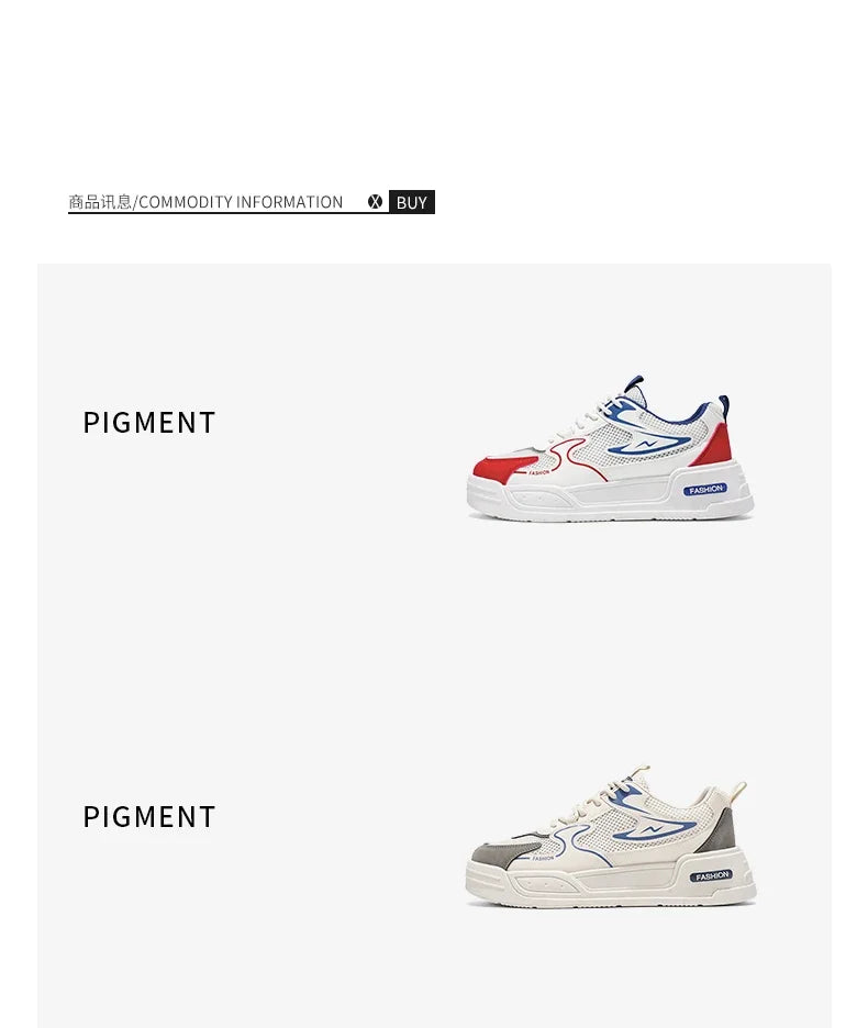 Men's Sneakers for Spring and Summer Are Breathable Fashionable Low-top Round-toe Lace-up and Color-blocked Sports Shoes