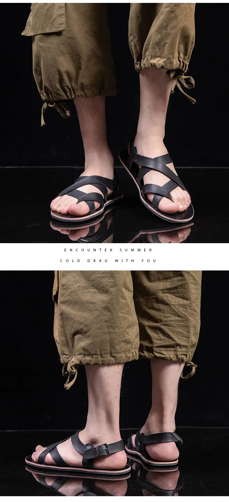 New Summer Sandals Men Open Toe Genuine Leather Sandals Hollow-out Retro Handmade Comfortable Breathable Outdoor Beach Shoes