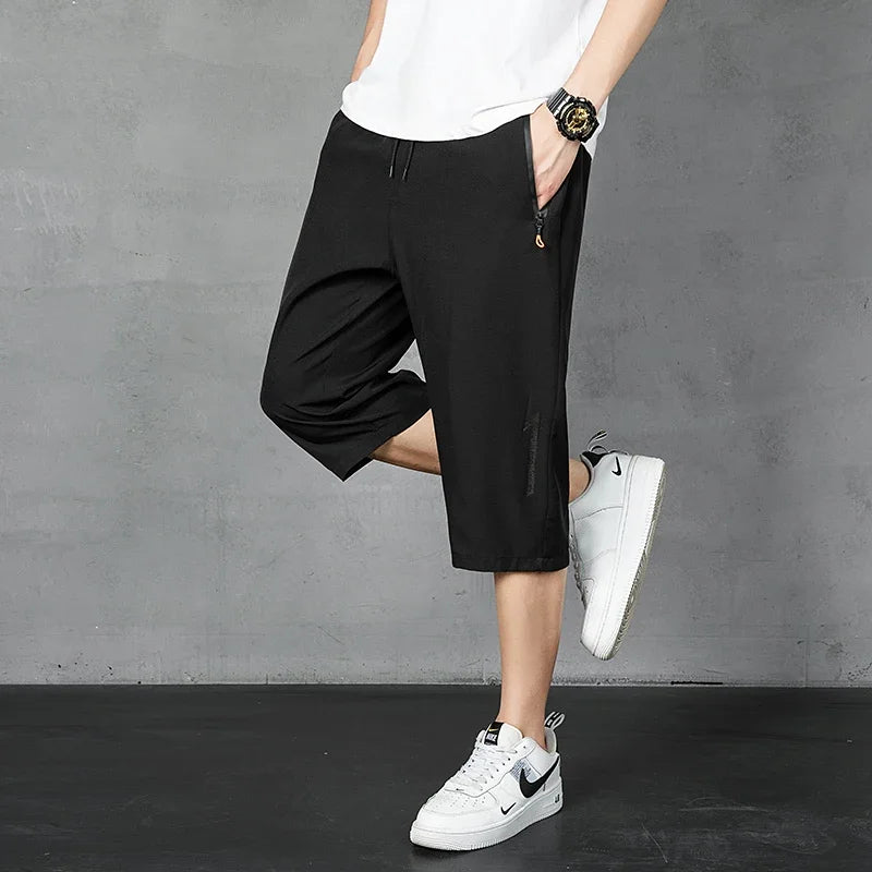 Men's Shorts Summer Thin Soft Cropped Pants Sports Casual Straight Shorts Oversize Sweatpants Quick Drying Jogger