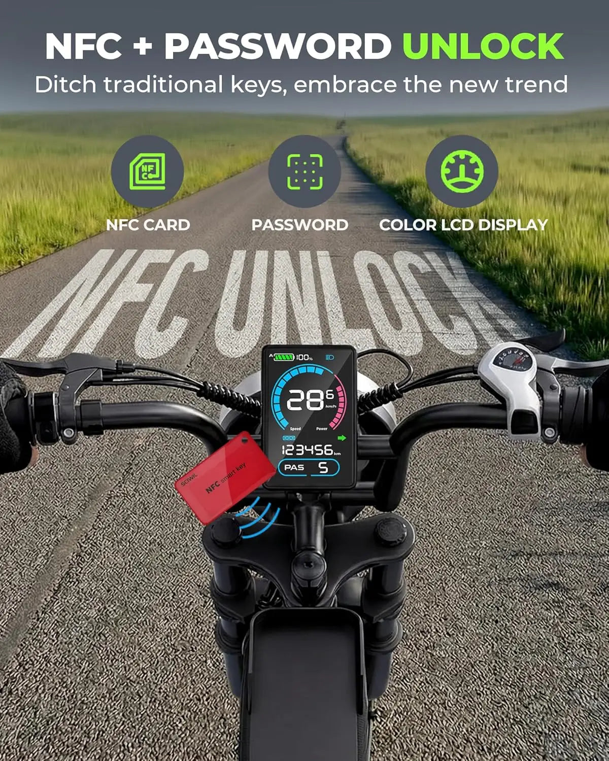 Electric Bike with NFC & Password Unlock, 4000/2000/1500W, 50/40/33MPH, 60V 30Ah, 48V 15/25Ah E-Bike, 100-60 Miles, Customized