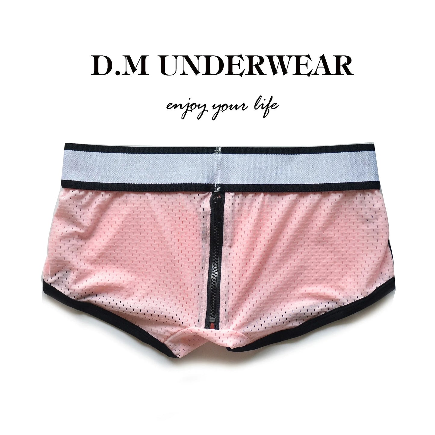 Men's Underwear Fashion Low Waist Sexy Flat Angle Pants Mesh Mesh Mesh Sports Youth Personalized Zipper Hollow Breathable