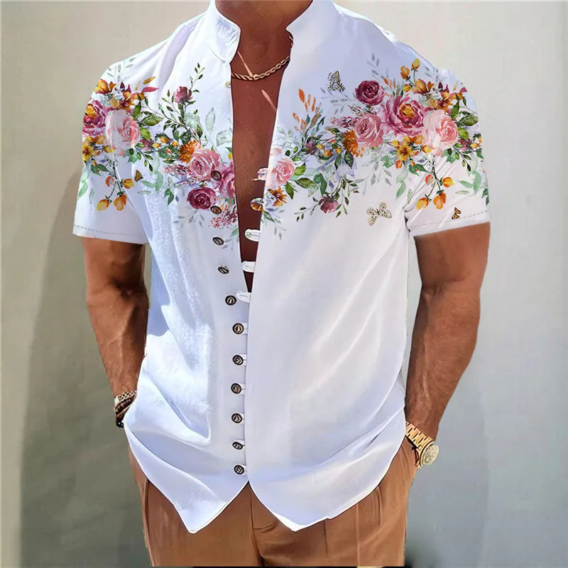 Men Shirts New Print Button Shirt Fashion Stand Collar Loose Fitting Men's Shirts Casual Streetwear Comfortable