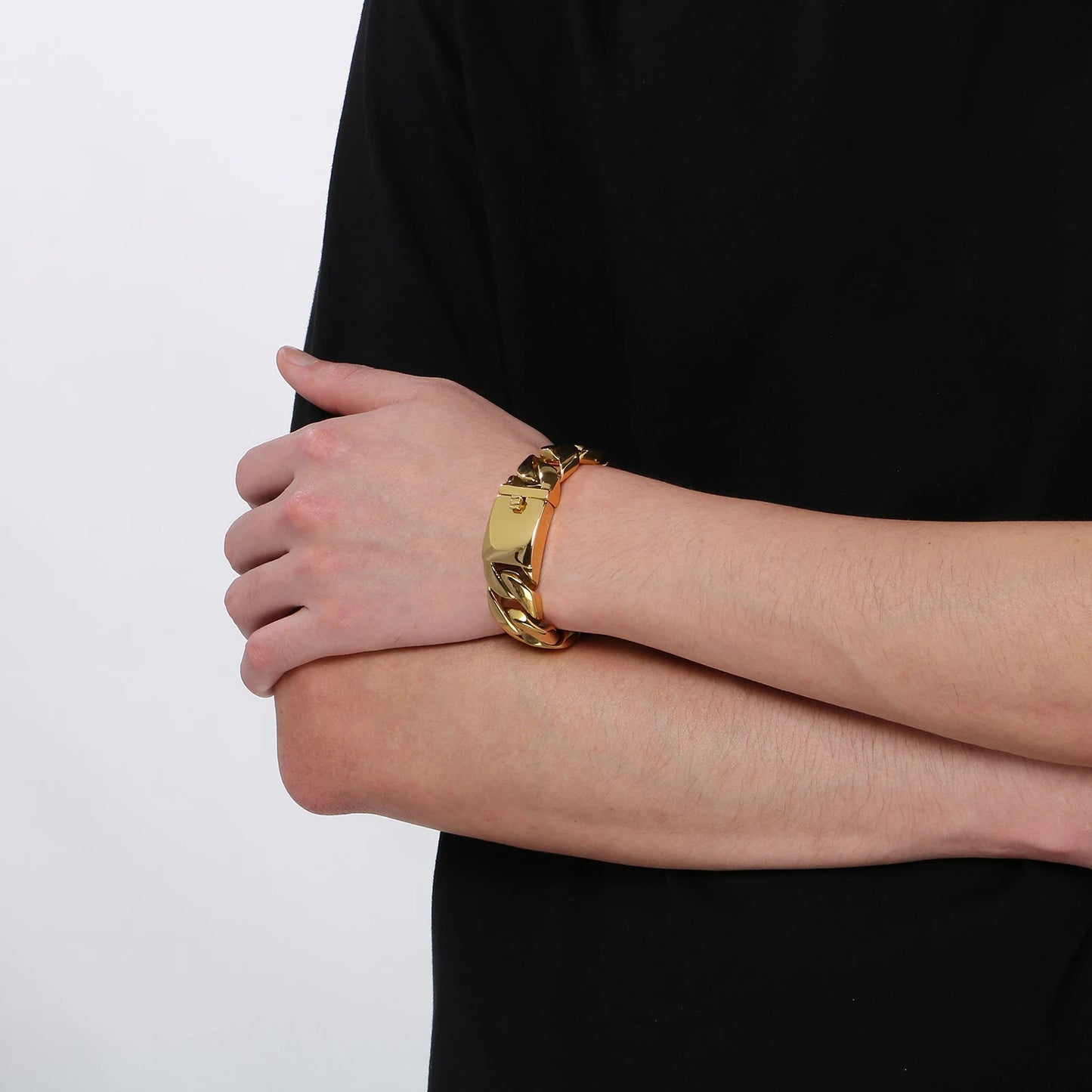 HAOYI Dropshipping 20mm Gold Color Bracelet Bangle Men's Heavy Chunky Link Chain Bracelet Fashion Jewelry Gifts