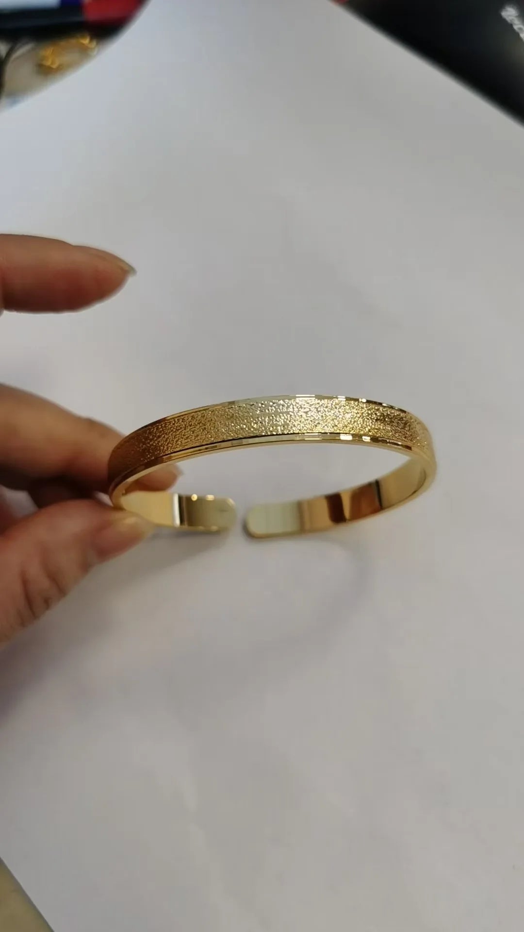 Vintage Matte Open Bangle for Men, 24K Gold, AU999 | Wide with distressed finish, authoritative ancient symbolism.