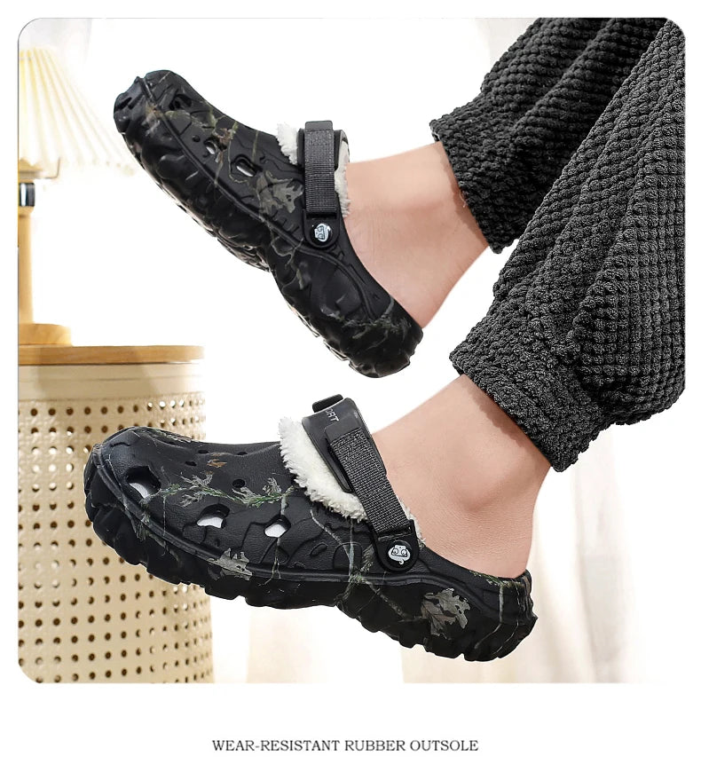 Waterproof cotton slippers for men winter 2024 new cashmere thickened warm waterproof non-slip indoor shoes