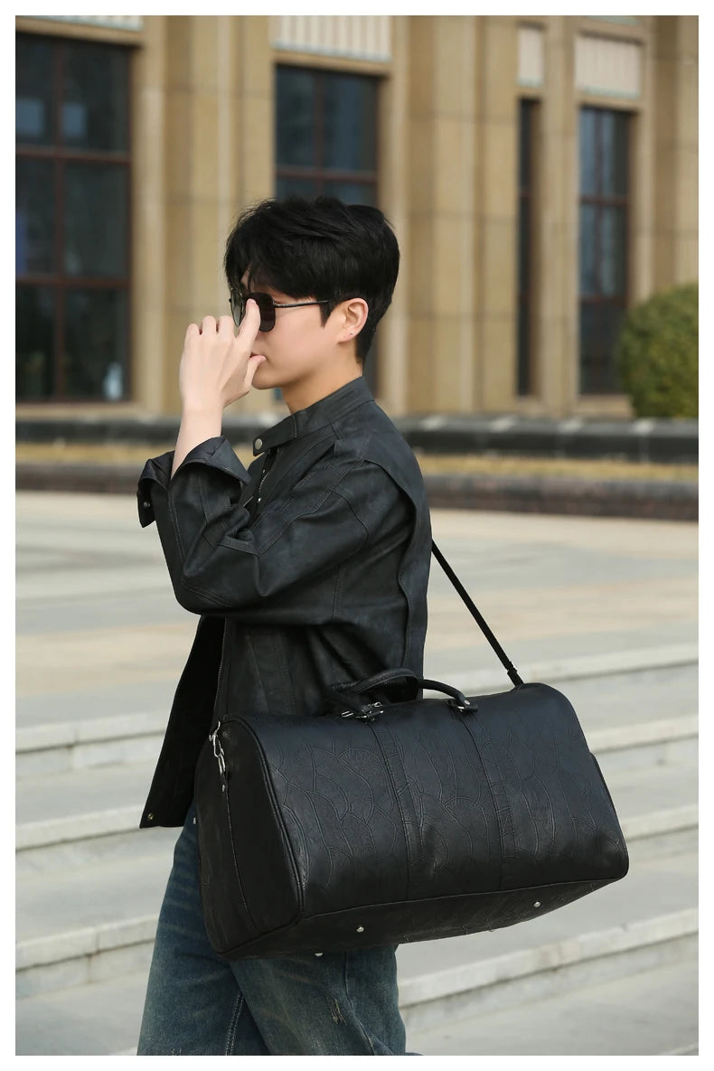 Soft Leather Travel Bag Large Capacity Fashion Weekend Bag Handle Bag Lightweight Sports Gym Bag With Separate Shoe Compartment