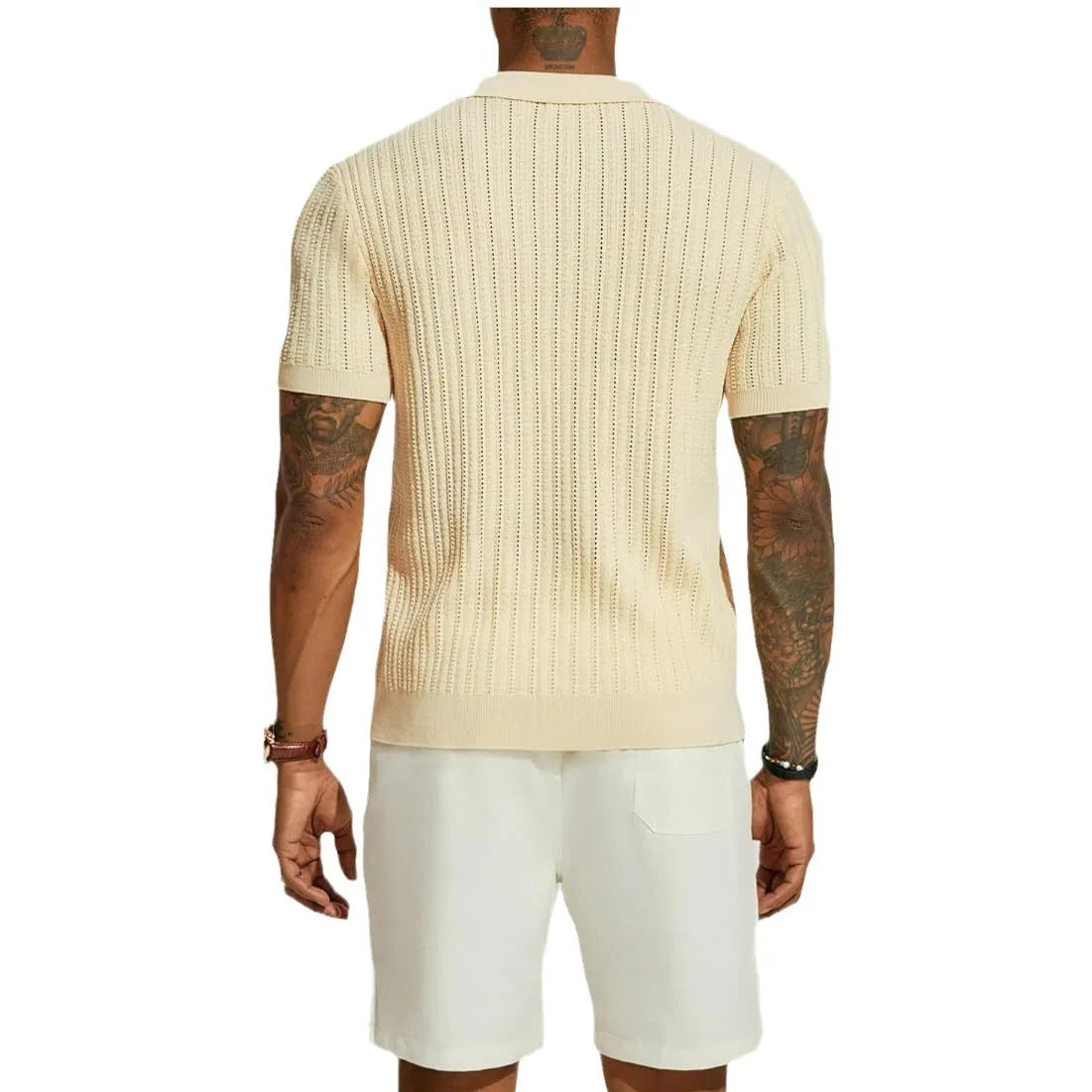 Men Knitted Shirt Short Sleeve Tee Lapel Shirt Male Summer Lapel Cardigan Breathable Single Breasted Knitted Top