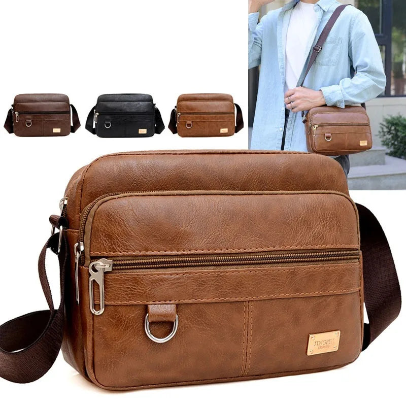 Men's PU Leather Crossbody Shoulder Bags High quality Tote Fashion Business Man Messenger Bag  Leather Bags fanny pack