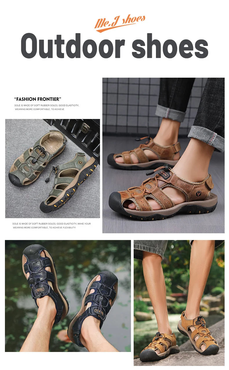 2025 Summer Men Sandals Leather Mens Casual Shoes Breathable Outdoor Sandals for Men Beach Shoes Slippers Fashion Roman Shoes