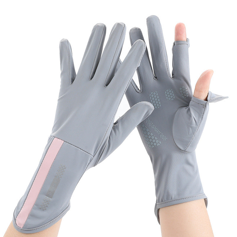 Summer Men And Women's Thin Elastic Breathable Ice Silk Sunscreen Gloves