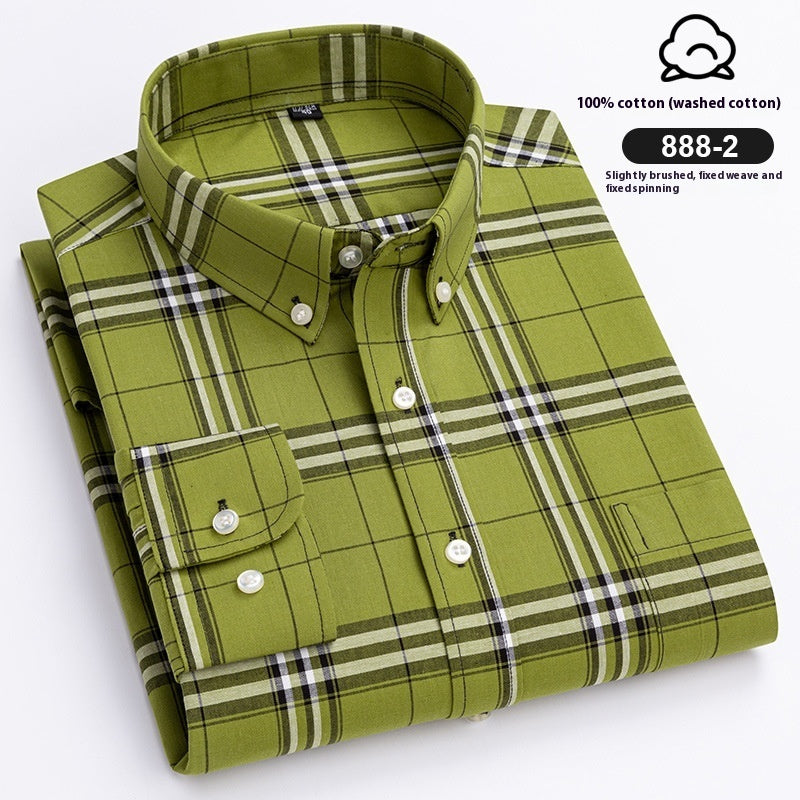 Men's Xinjiang Cotton Plaid Buckle Collar Casual Cardigan Shirt