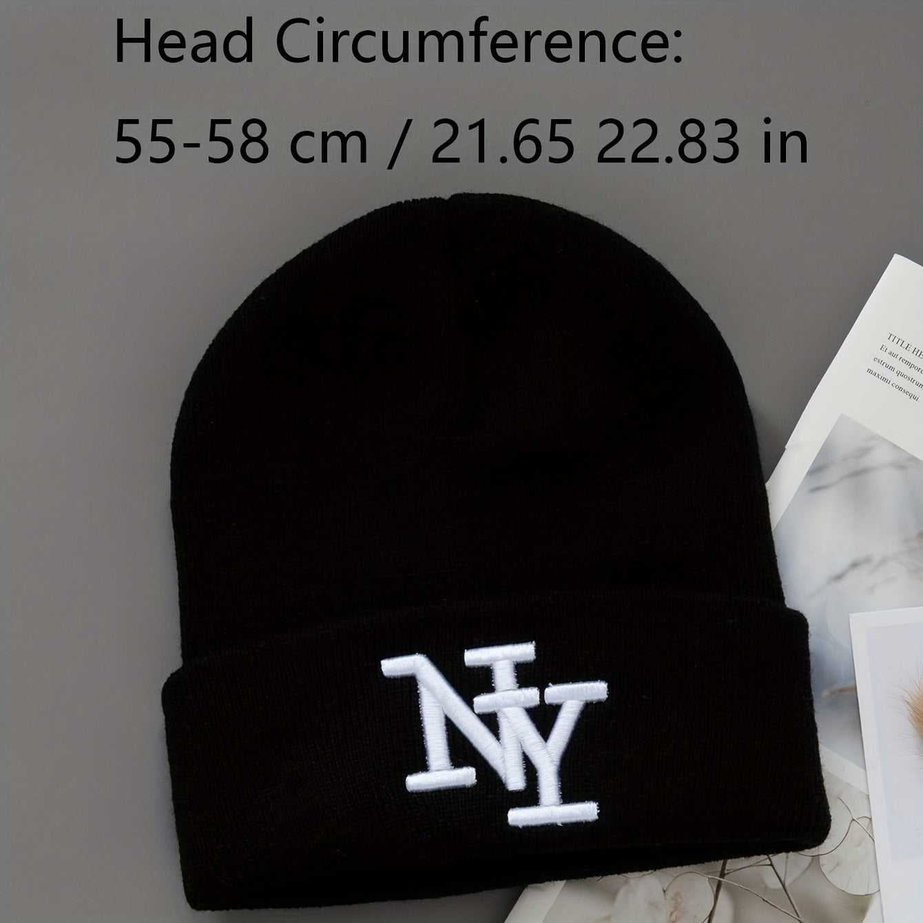 3-Pack Unisex Winter Beanie Hats, Solid Color Knitted Warm Outdoor Caps with Embroidered NY Logo, Hand Washable, Black