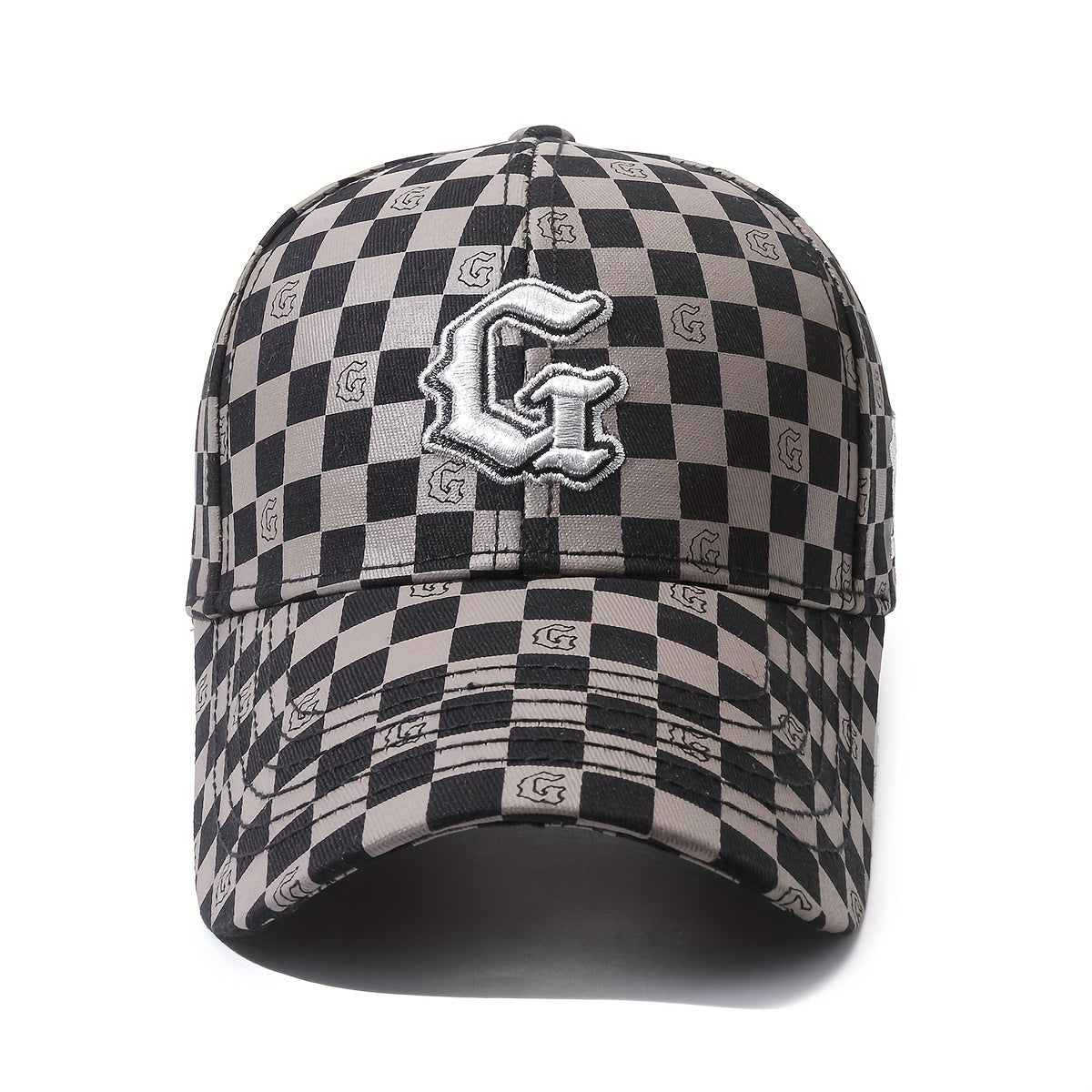 Trendy Gothic Curved Brim Baseball Cap - Baseball Caps with Embroidery Letter G, Checkered Pattern, Snapback Design for Casual Leisure Outdoor Sports
