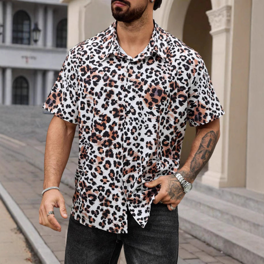 Four-sided Elastic Leopard Print Shirt Men