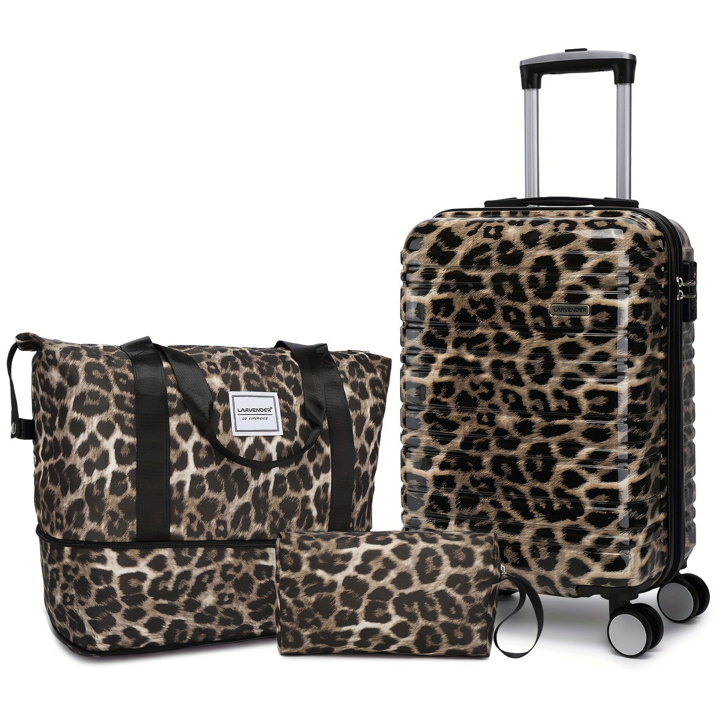 Luggage Sets 3 Piece, Hardside 20 IN Carry on Luggage Airline Approved PC+ABS Suitcase Set with Spinner Wheels TSA Lock, Lightweight Rolling Suitcase for Men and Women, Cheetah Print