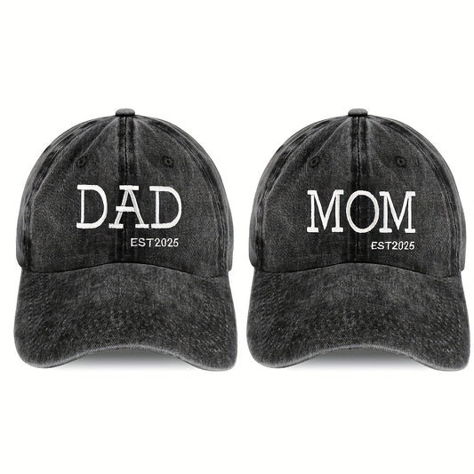 2pcs "Dad and Mom Est 2025" Hats - Adjustable Baseball Caps for New Parents, Perfect Gift for Pregnancy Announcement, Father's Day, Mother's Day
