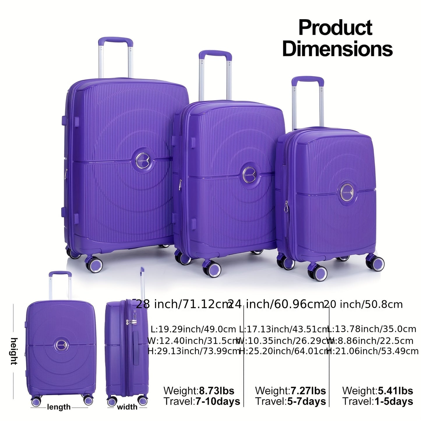 Tripcomp Luggage Sets 3 Piece Expandable Luggage With TSA Lock, Hardside Travel Suitcase Set With Double Spinner Wheels (20/24/28)