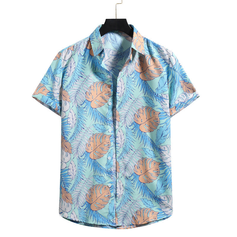 Lapel Cotton Slim-fit Printed Bamboo Shirt