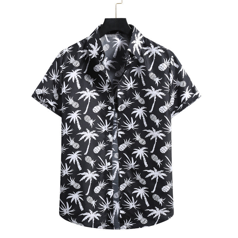 Lapel Cotton Slim-fit Printed Bamboo Shirt