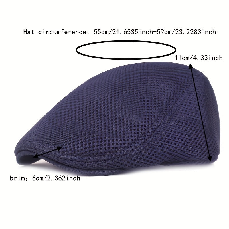 [6-Pack Breathable Mesh Caps] 6-Pack Men'S Breathable Mesh Flat Top Caps, Summer Newsboy Taxi Driver Hat, Polyester 100% with PVC Coating, Fantasy Charm Style, Hand Wash Only