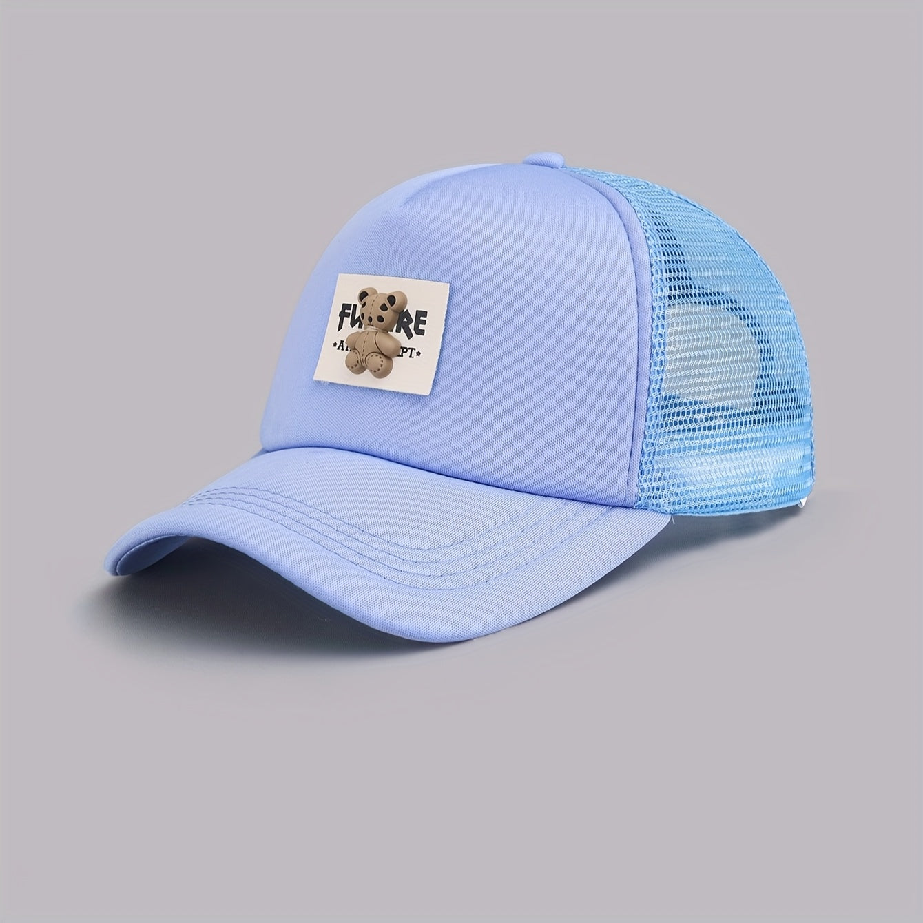 Cute Bear Graphic Baseball Caps - Adjustable, Sun-Protective, Breathable Mesh Summer Hats for Women, Light Blue, Red, Black, White, Pink, Hand Washable Polyester, Summer Headwear | Playful Accessory | Knitted Texture