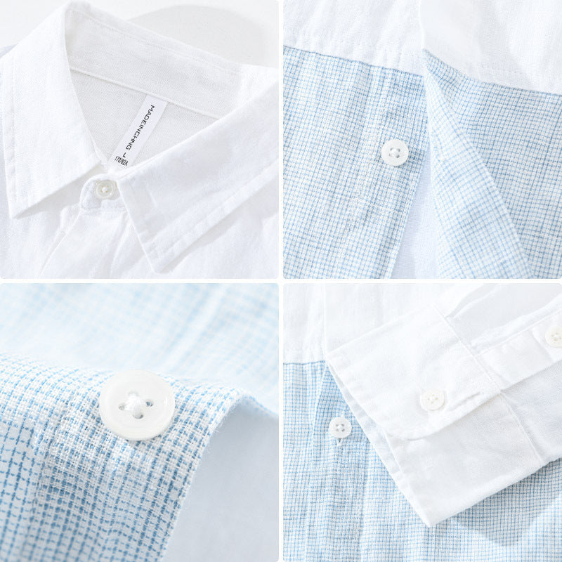 Stitching Contrast Color Long Sleeves Shirt Men