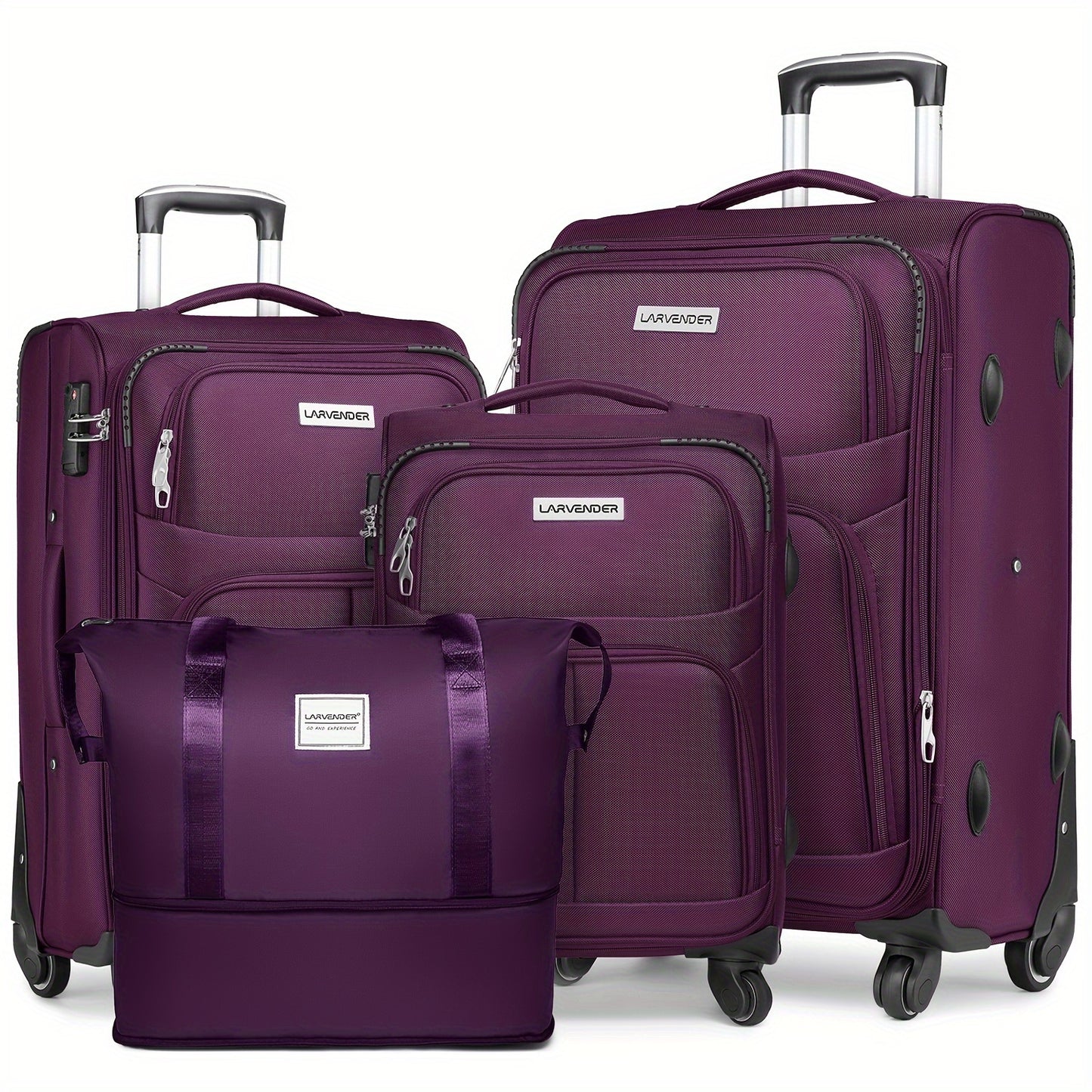 [4 Piece Expandable Luggage Set] Softside Luggage Sets 4 Piece with Duffel Bag, Expandable Rolling Suitcases Set with Spinner Wheels, Lightweight Upright Travel Luggage Set with TSA-Approved Lock, Multicolor
