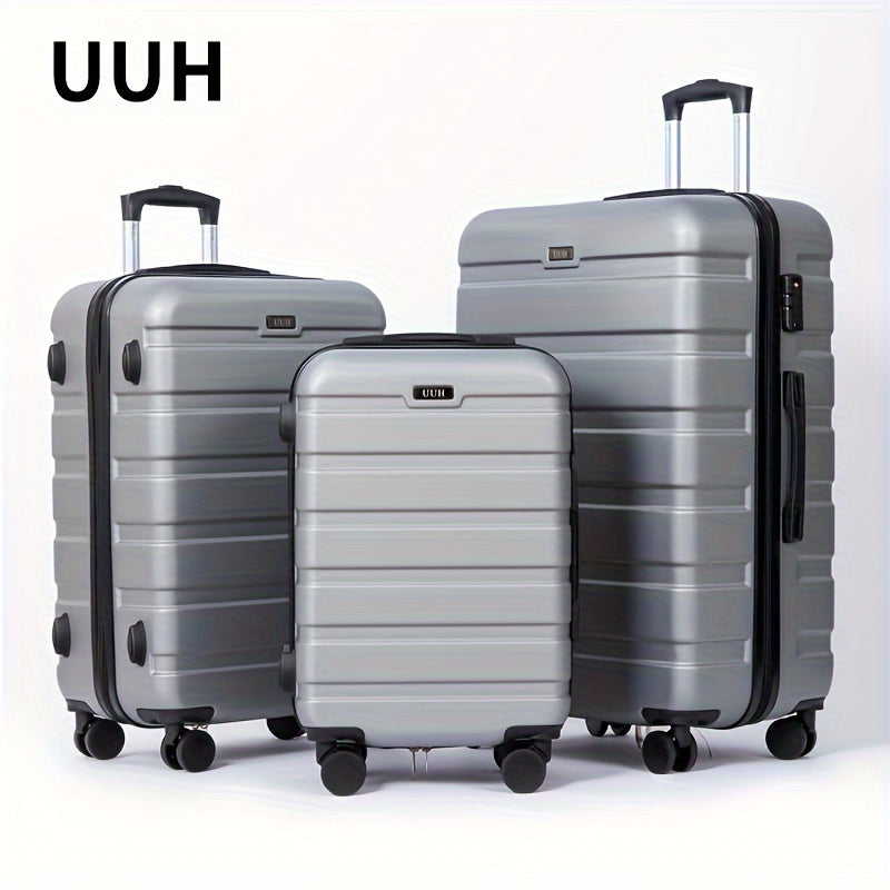 UUH-3-Piece Luggage Set-Telescoping Handle, Spinner Wheels, -Durable ABS Shell-Combination Locks, Smooth-Rolling Trolley Wheels-20/24/28 Inches Perfect For All Trip