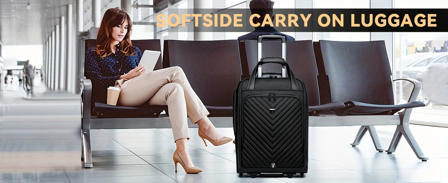 Carry-On Underseat Luggage With Wheels, 18 Inch Carry-on Luggage For Airlines, Underseat Lightweight Suitcase For Women, Softside Overnight Luggage For Business Travel