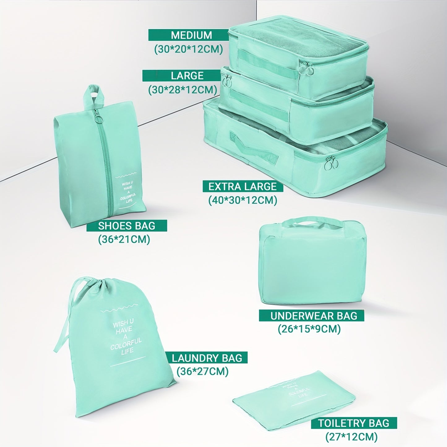 Ten Piece Luggage Set (3*Luggage+7 Storage Bag), Large Capacity Luggage With Telescoping Handle, Extra Thick ABS Durable Hardshell With Double 360° Spinner Wheels, Dopamine Color And Back-to-school Season Student Luggage