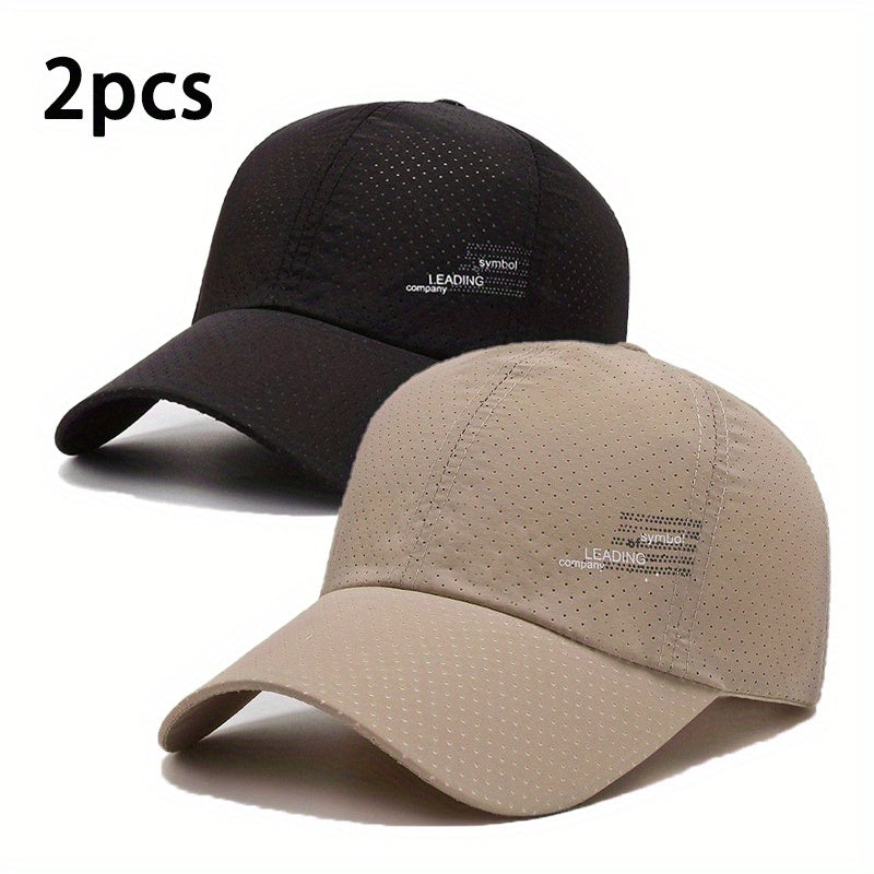 2pcs Set, Unisex Quick-Dry Baseball Caps, Sporty Alphabetic Print, 100% Polyester, Breathable Mesh Design, Stylish Casual Spring/Summer Hats for Men